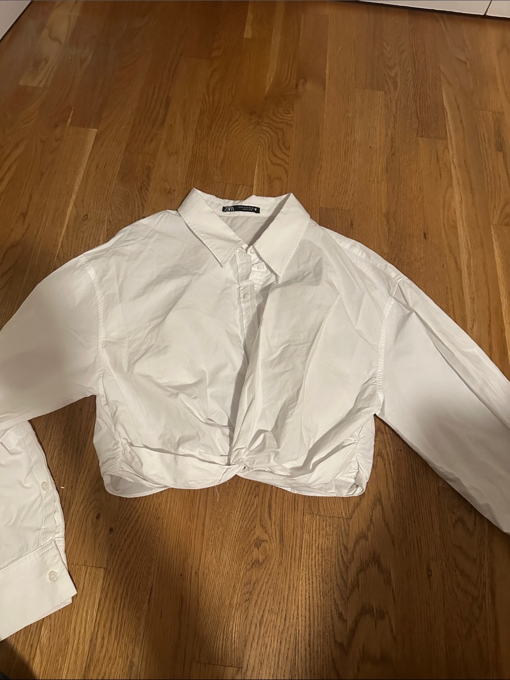 Zara White Cropped Twist-Front Shirt Jacket